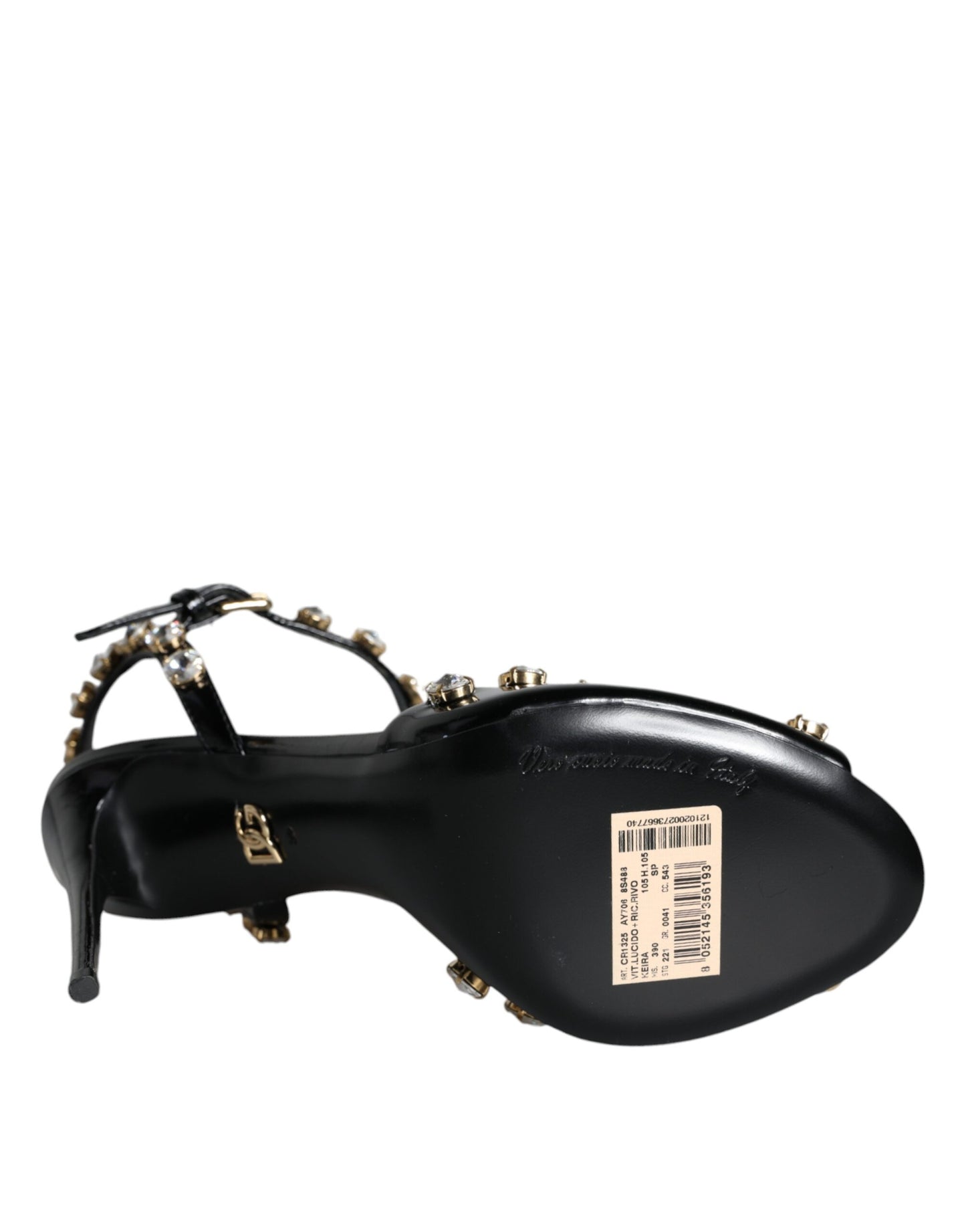 Dolce & Gabbana Black Leather Crystal Ankle Strap Sandals Shoes Dolce & Gabbana