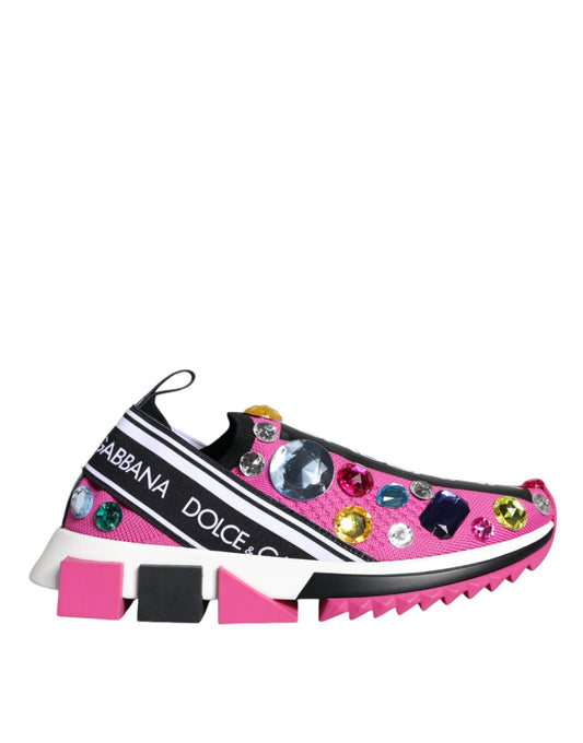 Dolce & Gabbana Pink Sorrento Crystals Low Top Sneakers Shoes Dolce & Gabbana