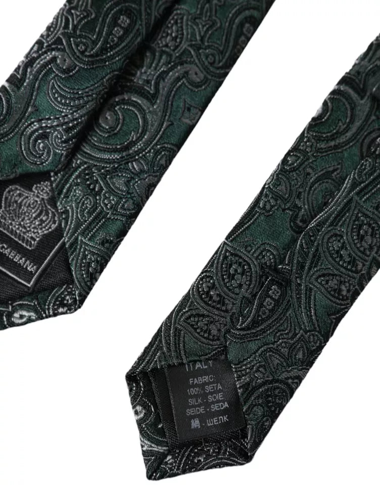 Dolce & Gabbana Green Floral Pattern 100% Silk Adjustable Men Tie Dolce & Gabbana