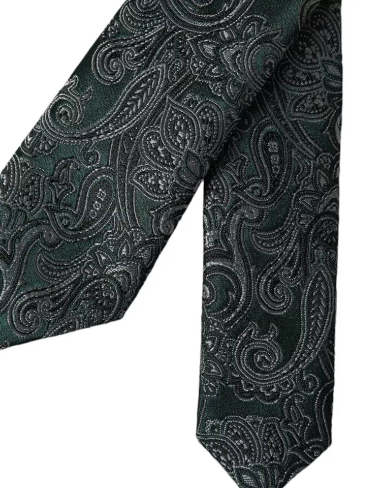 Dolce & Gabbana Green Floral Pattern 100% Silk Adjustable Men Tie Dolce & Gabbana