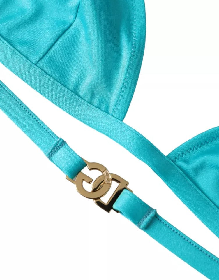 Dolce & Gabbana Blue Green Halter DG Logo Swimwear Beachwear Bikini Top Dolce & Gabbana