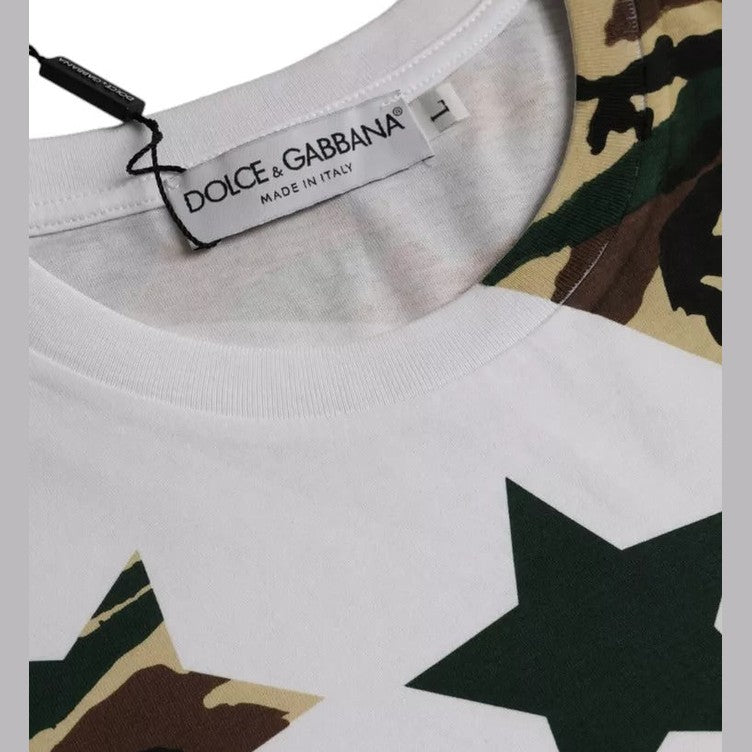 Dolce & Gabbana White Camouflage Stars Crew Neck Men T-shirt Dolce & Gabbana