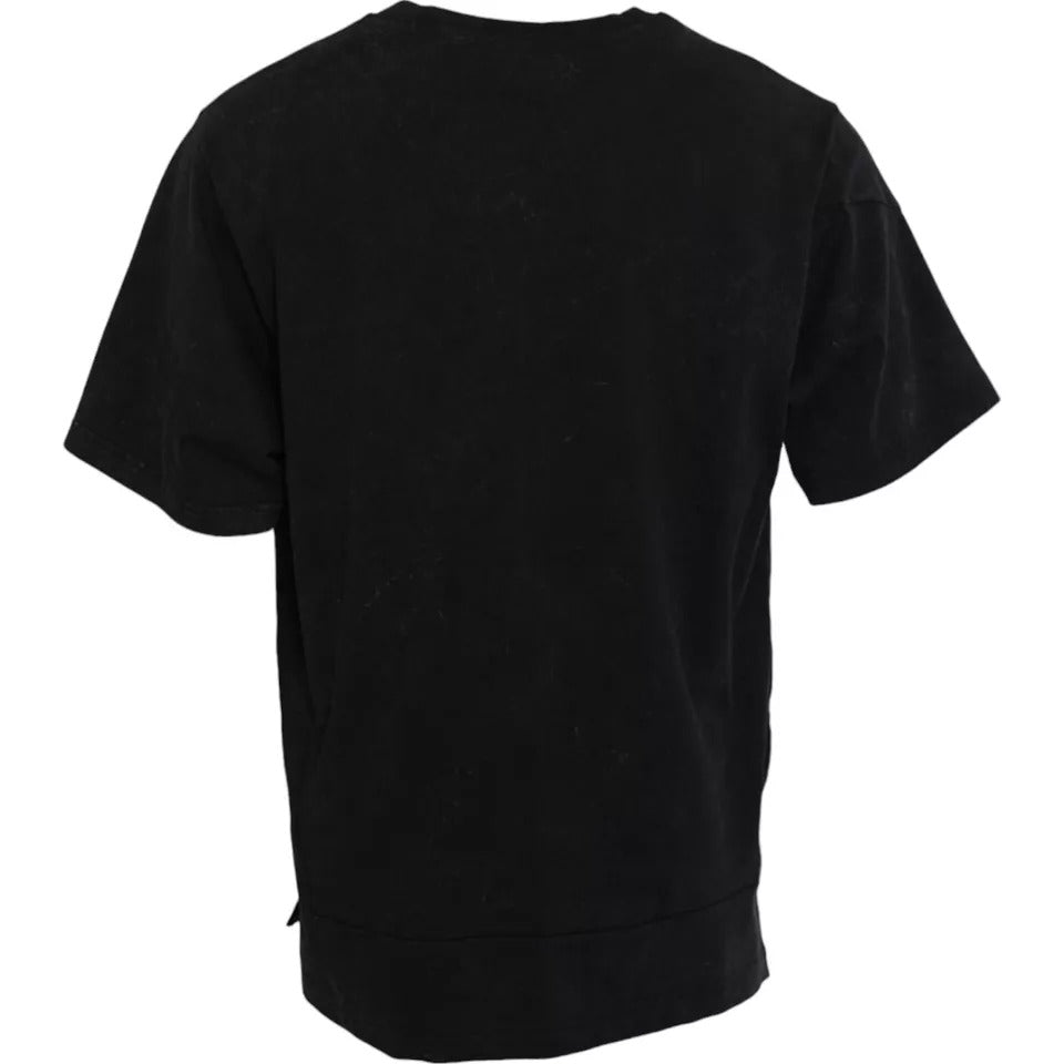 Dolce & Gabbana black graphic print cotton crew neck T-shirt displayed on a mannequin.