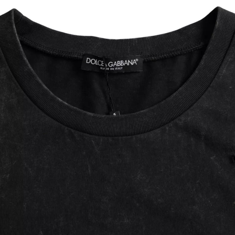 Dolce & Gabbana black graphic print cotton crew neck T-shirt with bold design and short sleeves, casual men's fashion top.