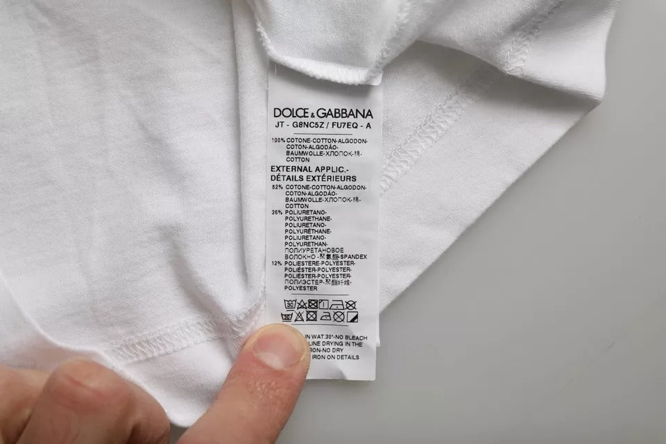 Dolce & Gabbana White Cotton DG Applique Men Casual T-shirt Dolce & Gabbana
