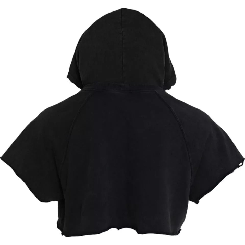 Dolce & Gabbana Black Cotton Hooded Short Sleeves Cropped T-shirt - Eljoys Fashion 