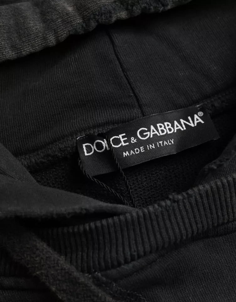 Dolce & Gabbana Black Cotton Hooded Short Sleeves Cropped T-shirt Dolce & Gabbana