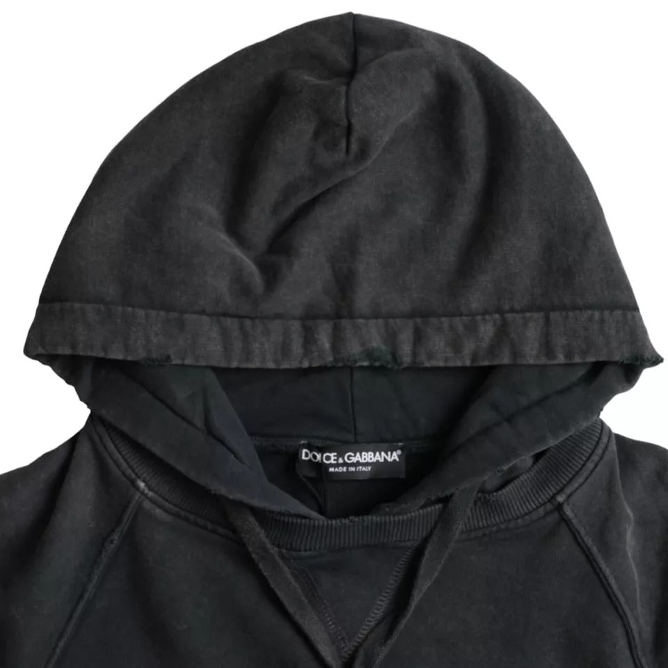 Dolce & Gabbana Black Cotton Hooded Short Sleeves Cropped T-shirt Dolce & Gabbana