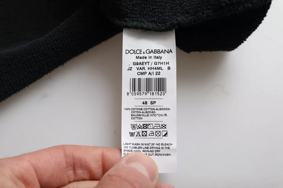 Dolce & Gabbana Black Cotton Hooded Short Sleeves Cropped T-shirt Dolce & Gabbana