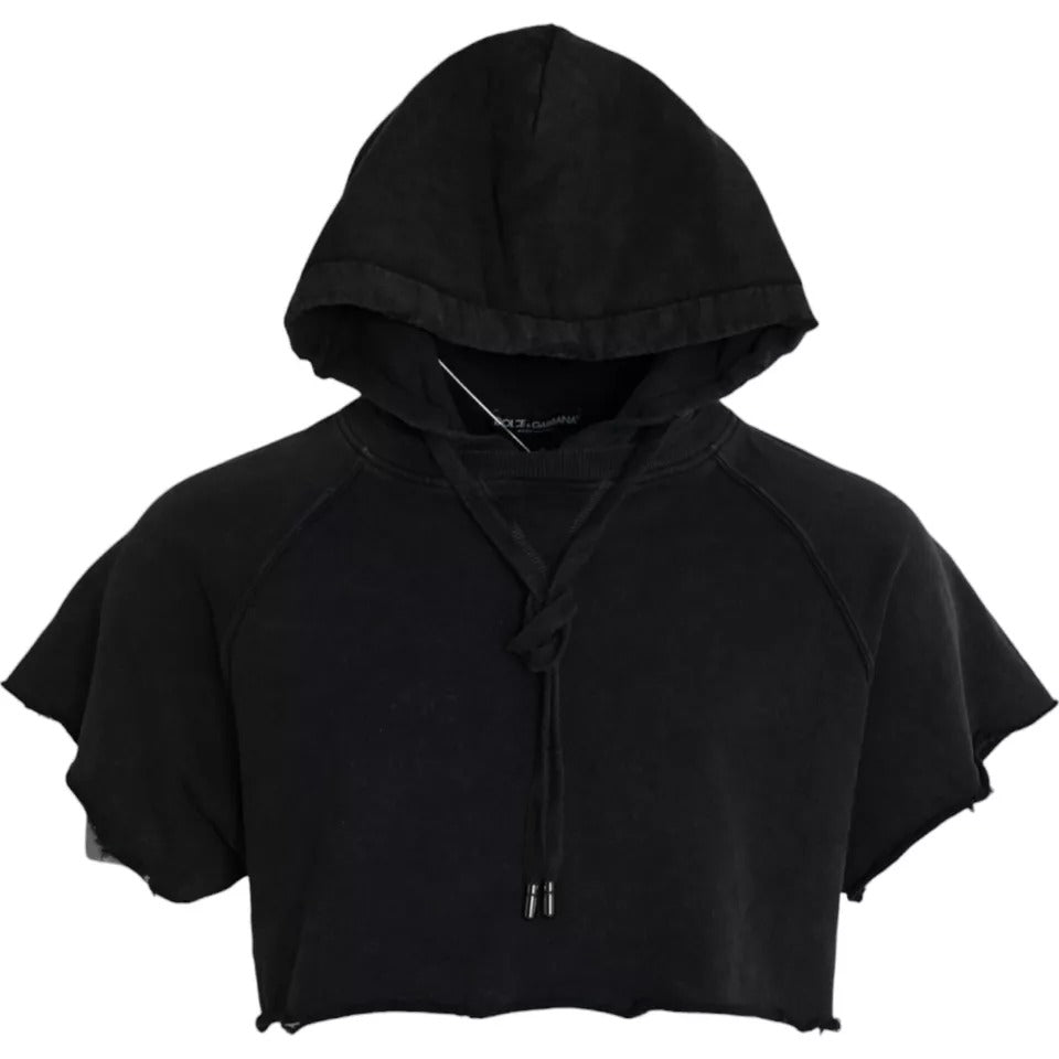 Dolce & Gabbana Black Cotton Hooded Short Sleeves Cropped T-shirt - Eljoys Fashion 