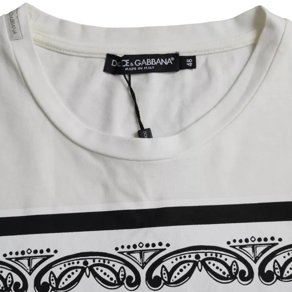 Dolce & Gabbana White Bandana Print Cotton Short Sleeves Men T-shirt Dolce & Gabbana