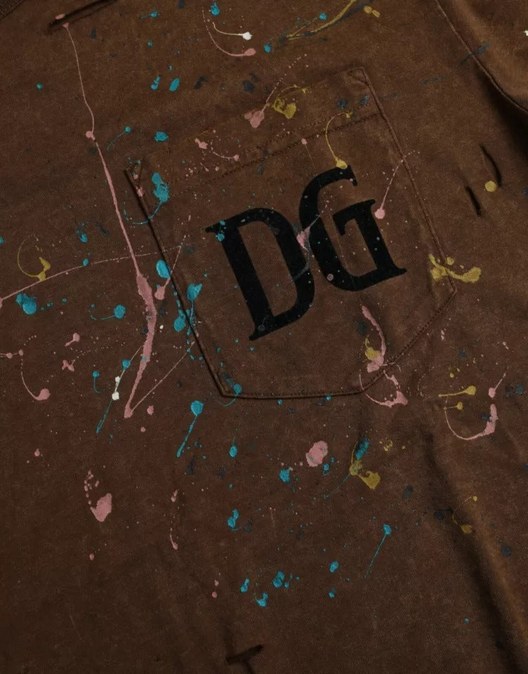 Dolce & Gabbana Brown Color Splash Cotton Crew Neck T-shirt Dolce & Gabbana