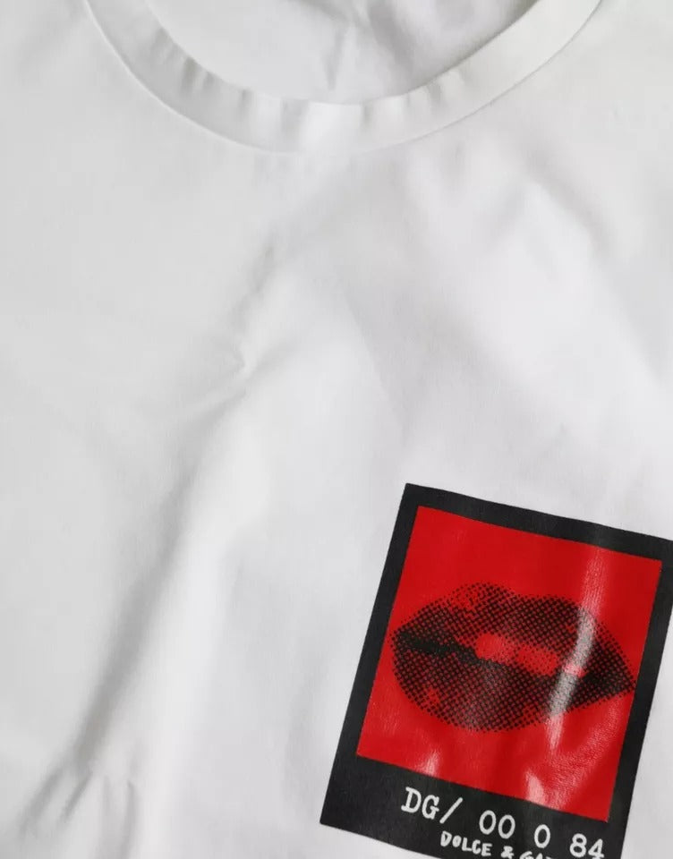 Dolce & Gabbana White Red Lips Print Cotton Men T-shirt Dolce & Gabbana