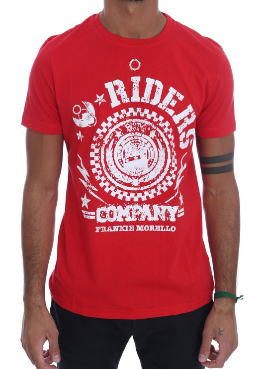 Frankie Morello Red Cotton RIDERS Crewneck T-Shirt Frankie Morello