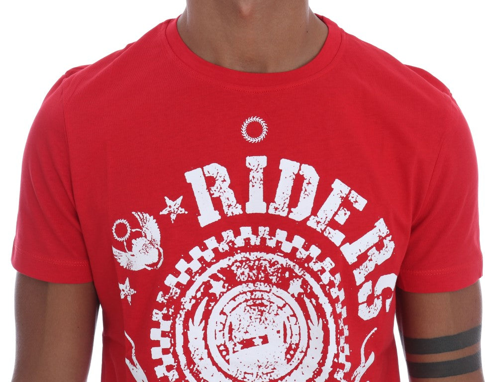 Frankie Morello Red Cotton RIDERS Crewneck T-Shirt Frankie Morello