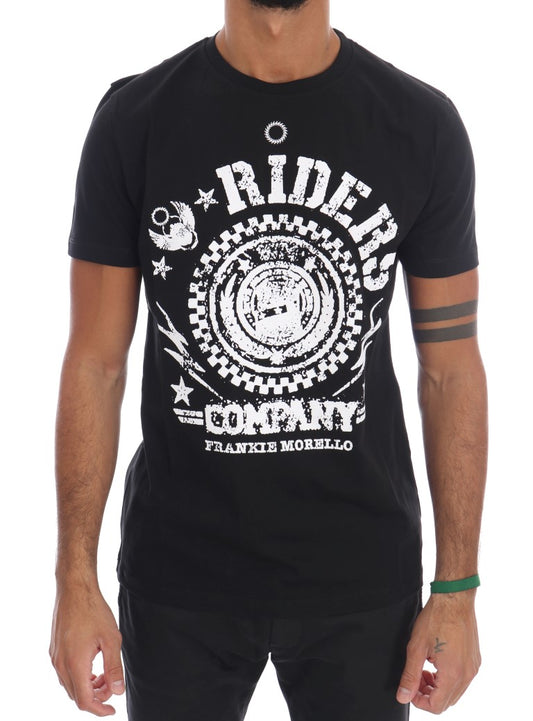 Frankie Morello Black Cotton RIDERS Crewneck T-Shirt Frankie Morello