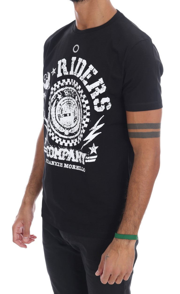 Frankie Morello Black Cotton RIDERS Crewneck T-Shirt Frankie Morello