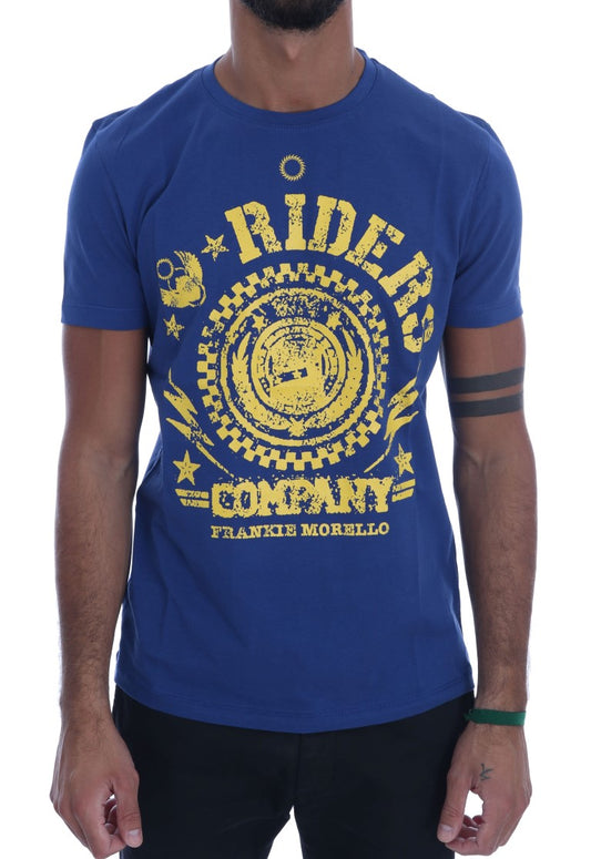 Frankie Morello Blue Cotton RIDERS Crewneck T-Shirt Frankie Morello