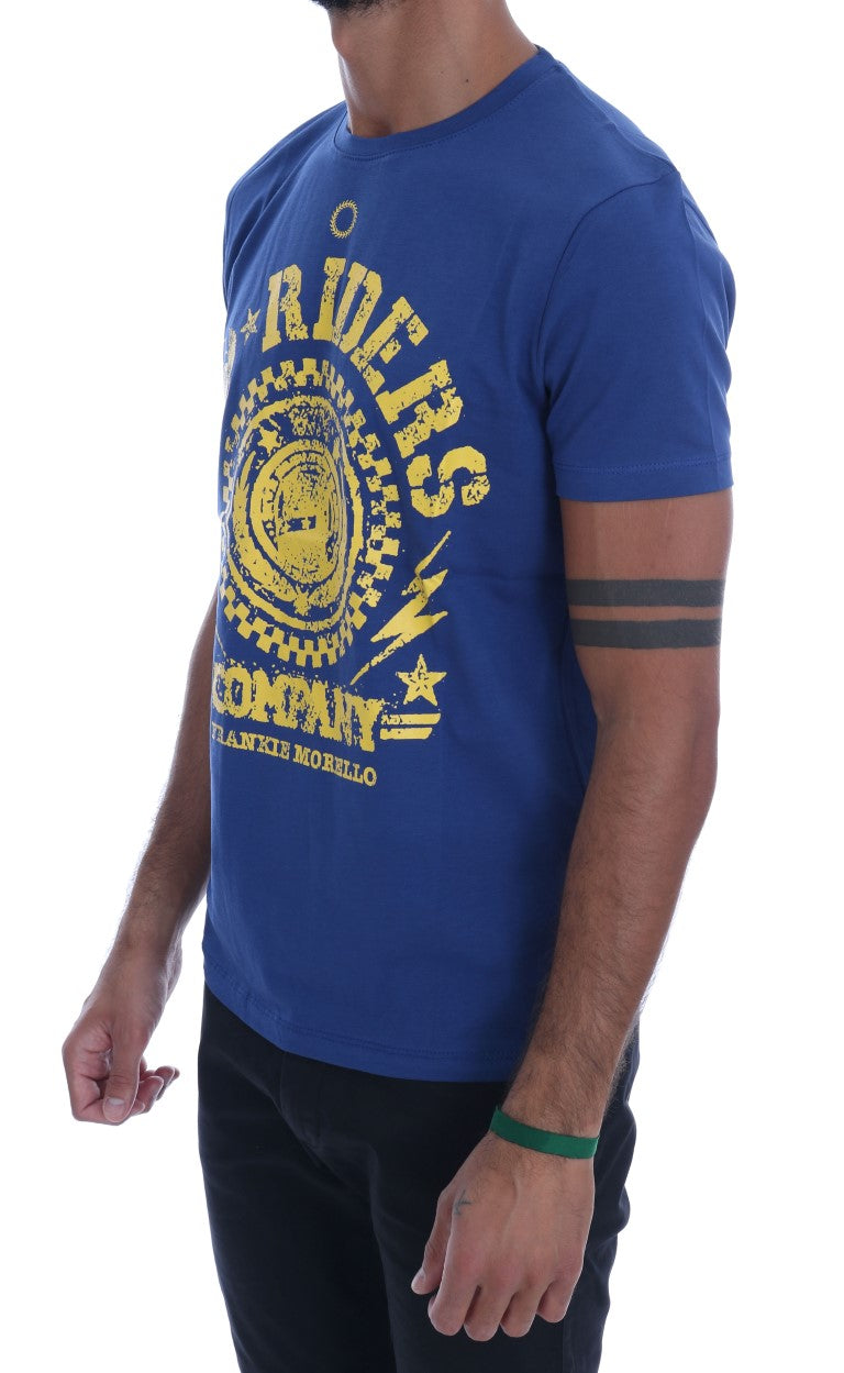 Frankie Morello Blue Cotton RIDERS Crewneck T-Shirt Frankie Morello