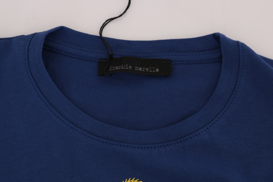 Frankie Morello Blue Cotton RIDERS Crewneck T-Shirt Frankie Morello