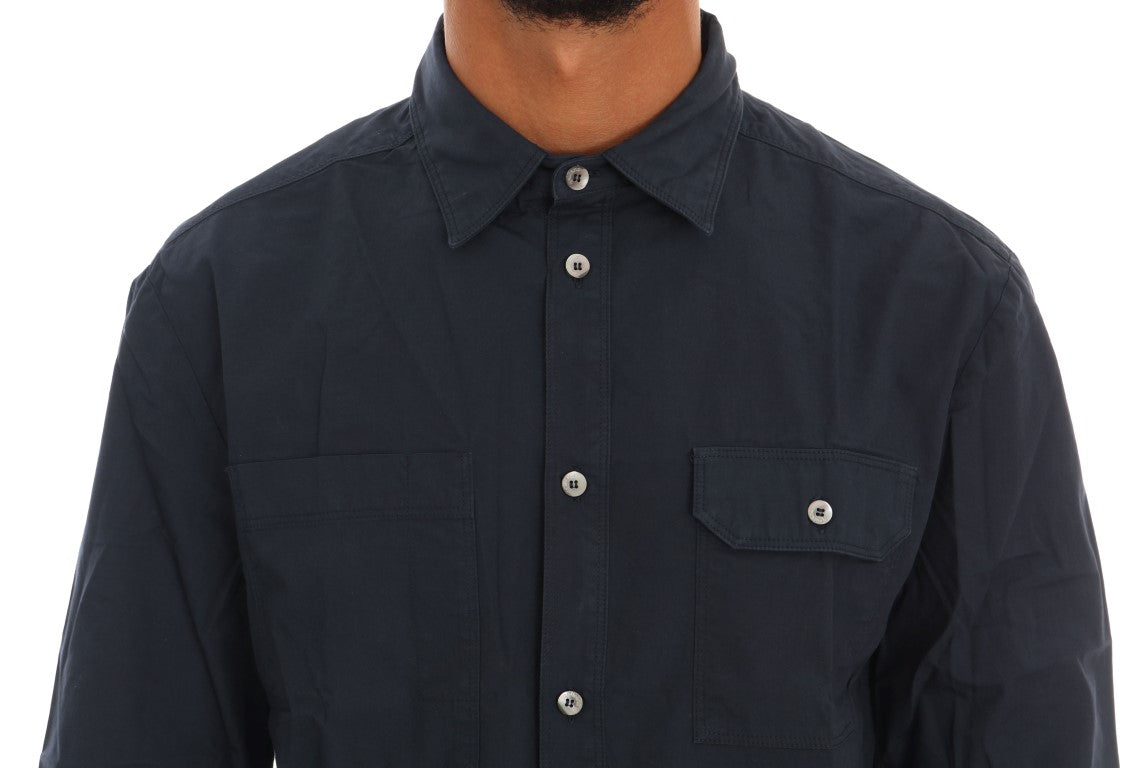 John Galliano Blue Casual Cotton Long Sleeve Shirt John Galliano
