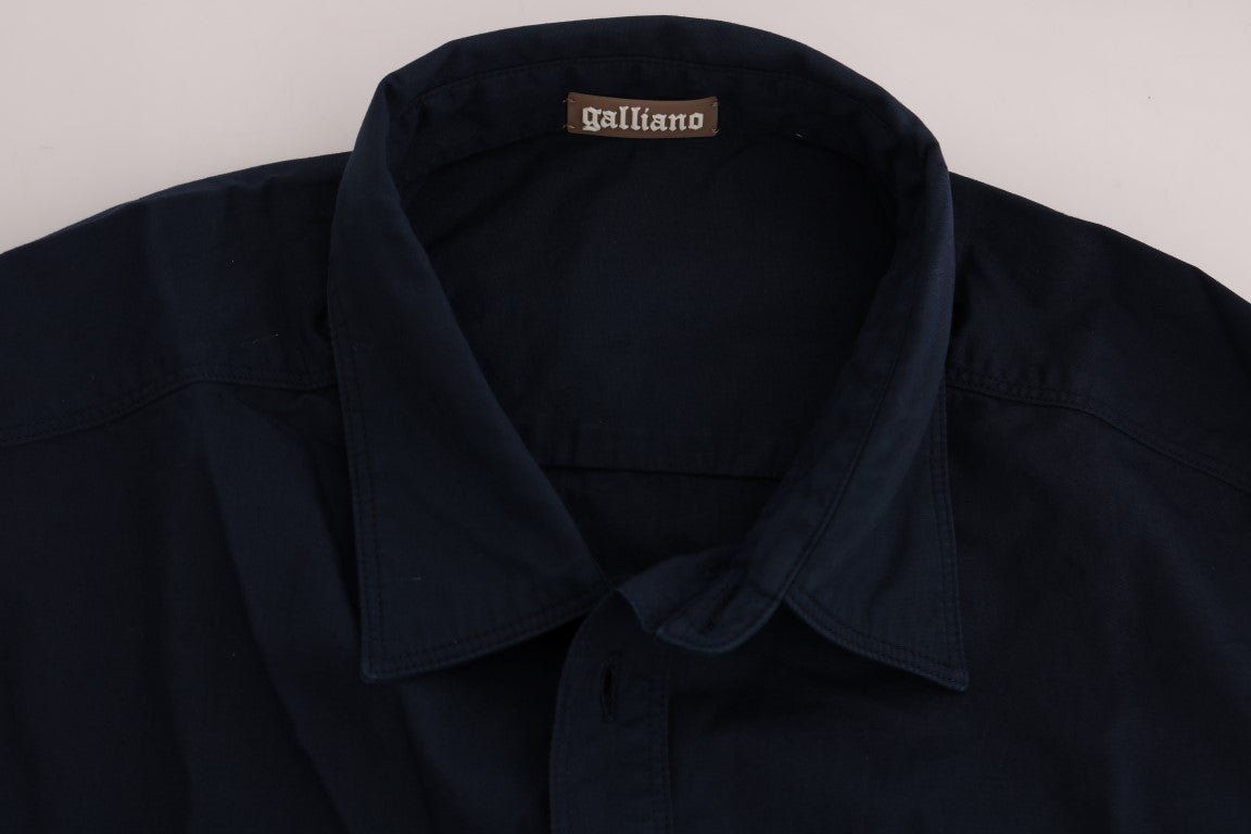 John Galliano Blue Casual Cotton Long Sleeve Shirt John Galliano