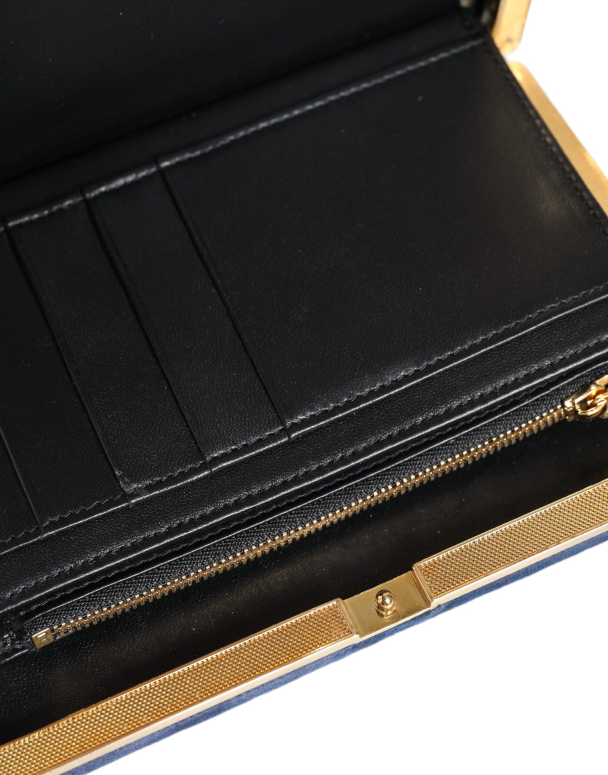 Dolce & Gabbana Blue Velvet Gold Frame Clutch Evening Party Purse Bag Dolce & Gabbana