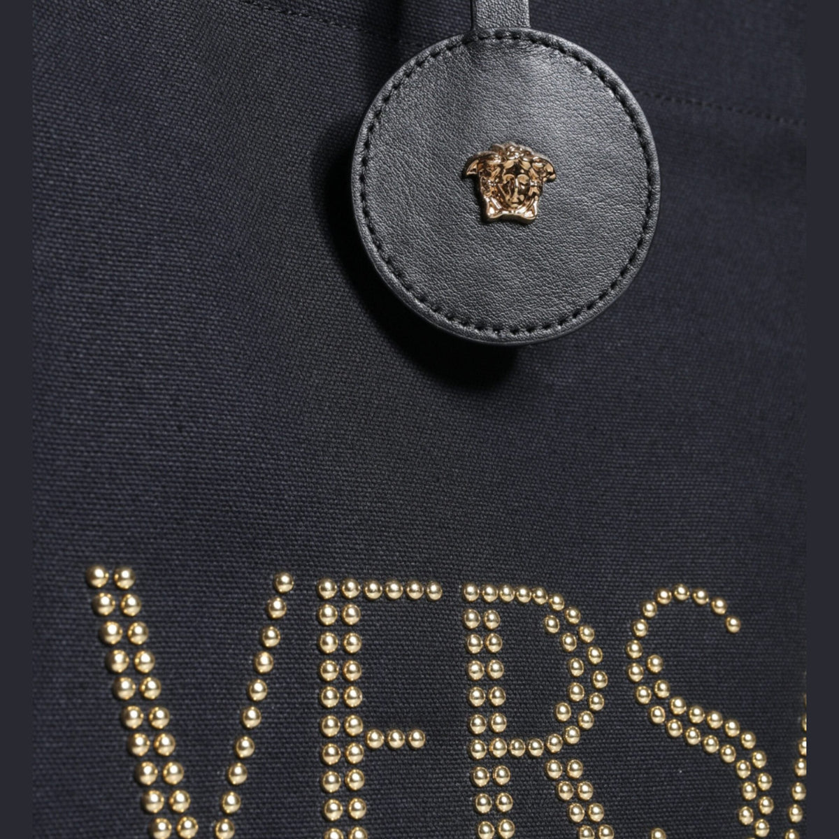 Versace Black Top Handle Canvas Leather Logo Crossbody Tote Bag