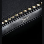 Versace Black Top Handle Canvas Leather Logo Crossbody Tote Bag