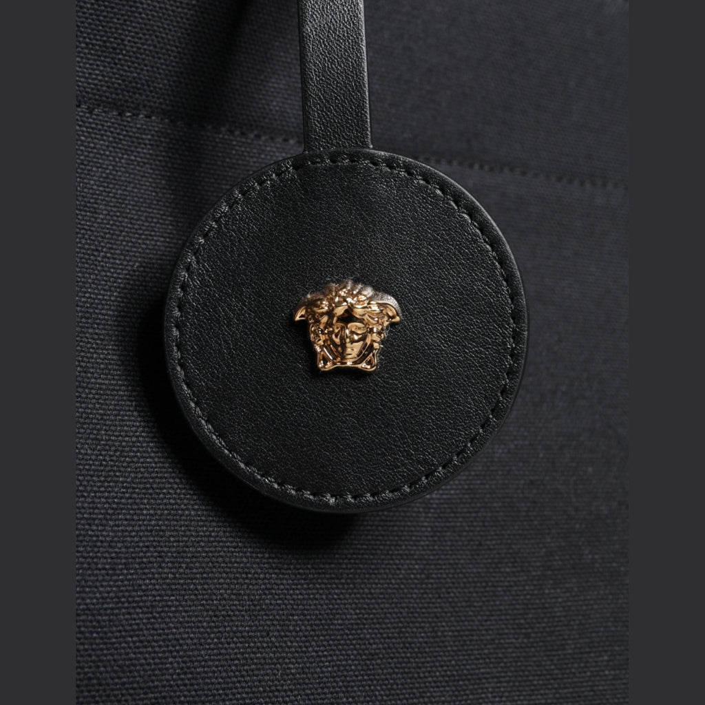 Versace Black Top Handle Canvas Leather Logo Crossbody Tote Bag