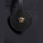 Versace Black Top Handle Canvas Leather Logo Crossbody Tote Bag