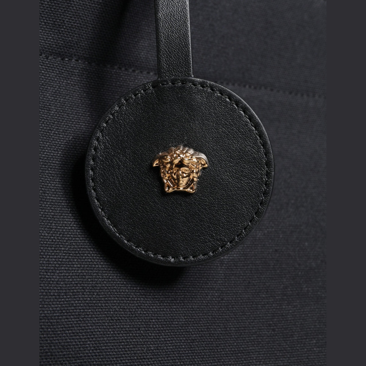 Versace Black Top Handle Canvas Leather Logo Crossbody Tote Bag