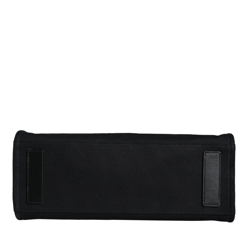 Versace Black Top Handle Canvas Leather Logo Crossbody Tote Bag
