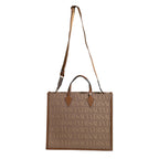 Versace Brown Top Handle Jacquard Leather Logo Crossbody Tote Bag Versace