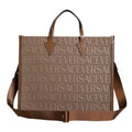 Versace Brown Top Handle Jacquard Leather Logo Crossbody Tote Bag Versace
