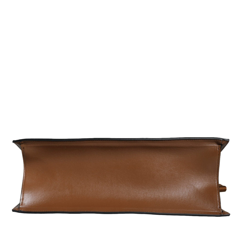 Versace Brown Top Handle Jacquard Leather Logo Crossbody Tote Bag Versace