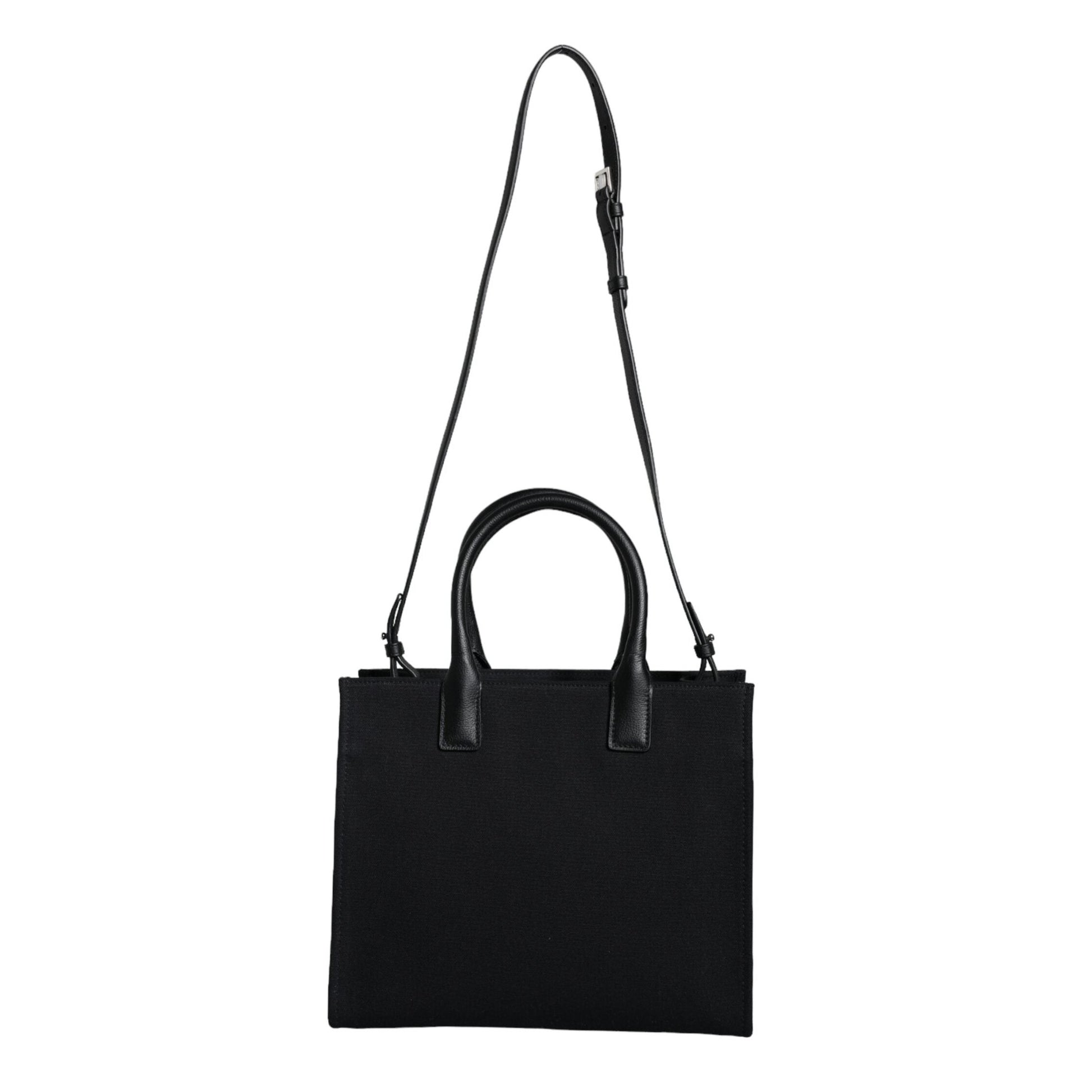 Versace Black Top Handle Canvas Leather Logo Crossbody Tote Bag Versace
