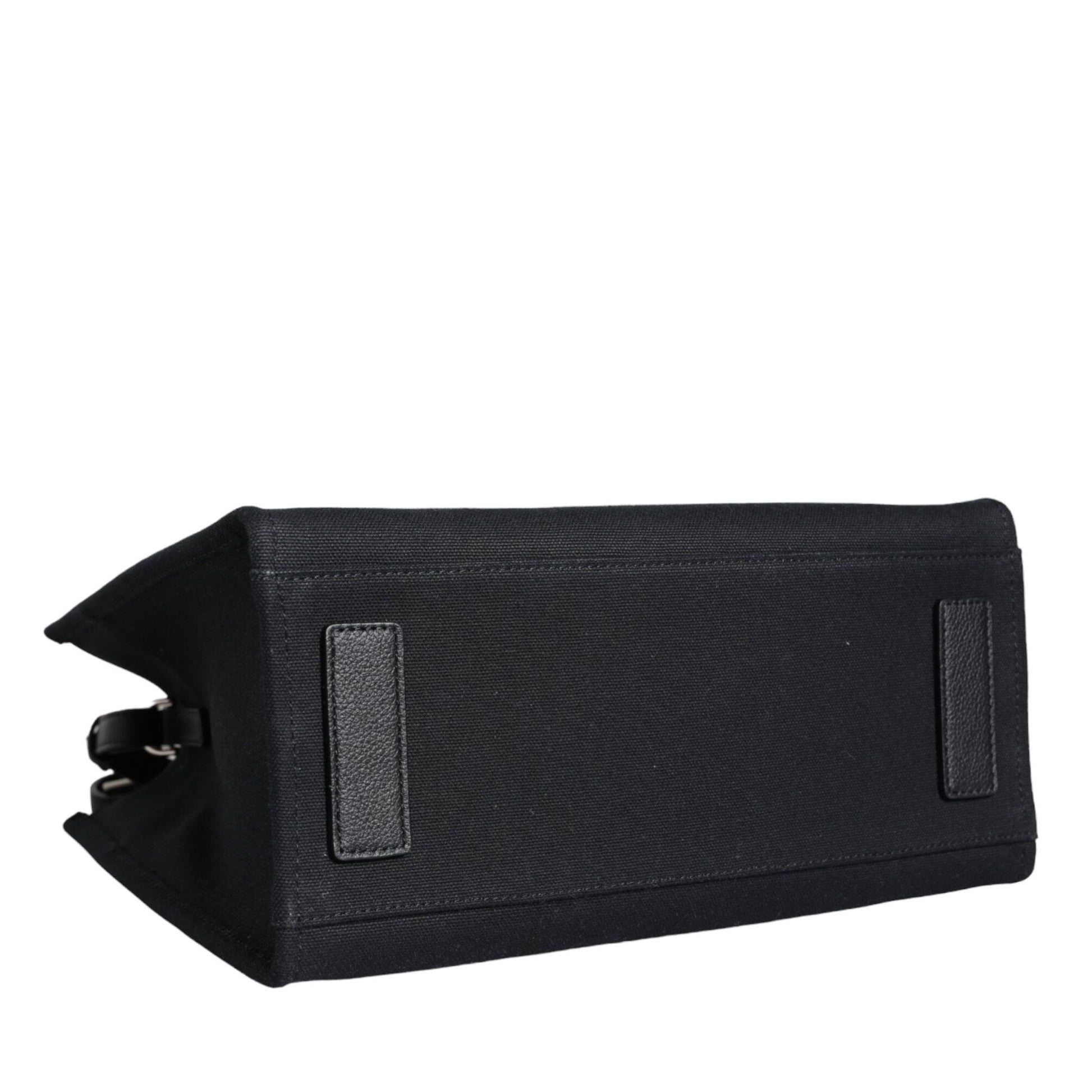 Versace Black Top Handle Canvas Leather Logo Crossbody Tote Bag Versace
