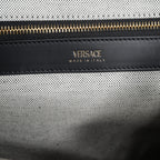 Versace White Top Handle Canvas Leather Logo Crossbody Tote Bag