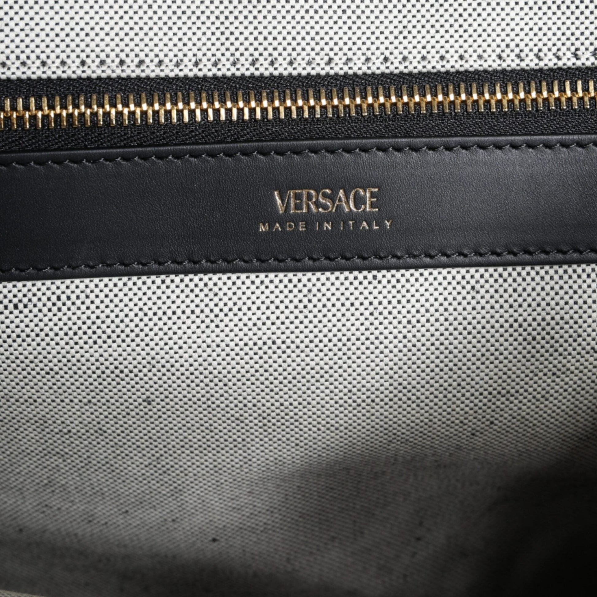 Versace White Top Handle Canvas Leather Logo Crossbody Tote Bag Versace