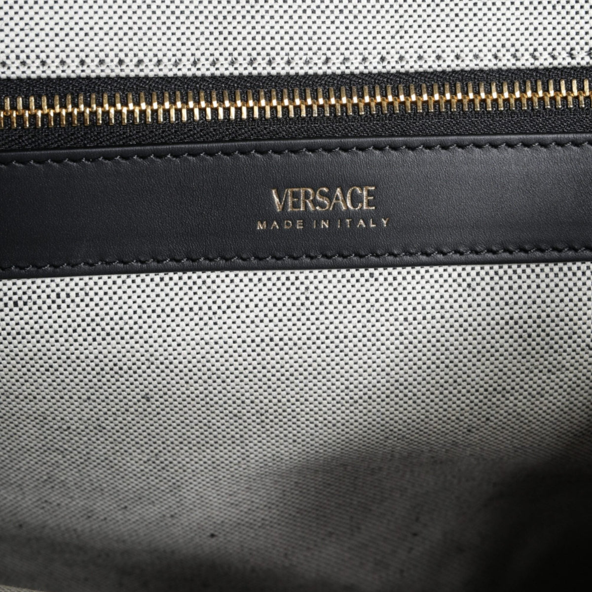 Versace White Top Handle Canvas Leather Logo Crossbody Tote Bag