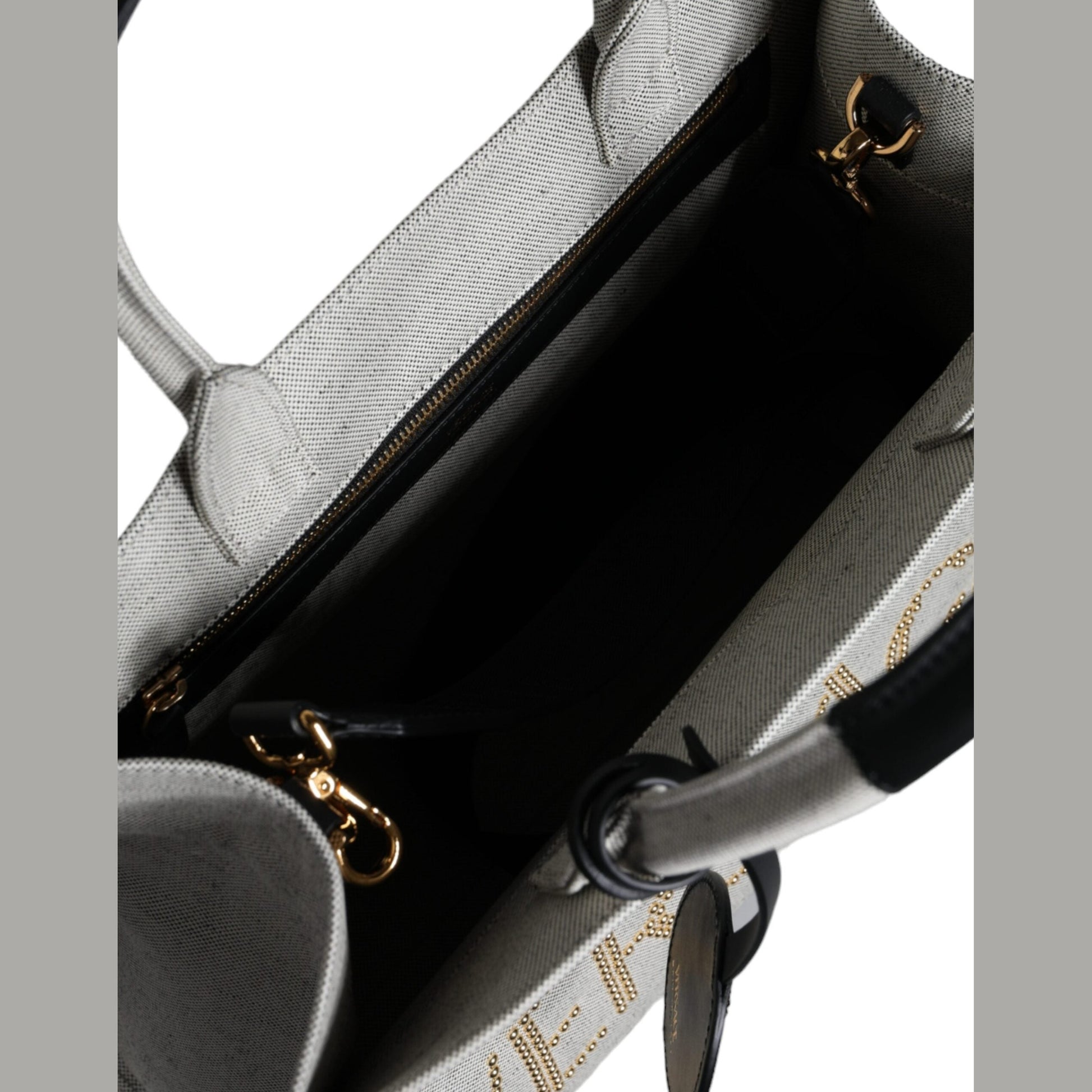 Versace White Top Handle Canvas Leather Logo Crossbody Tote Bag Versace