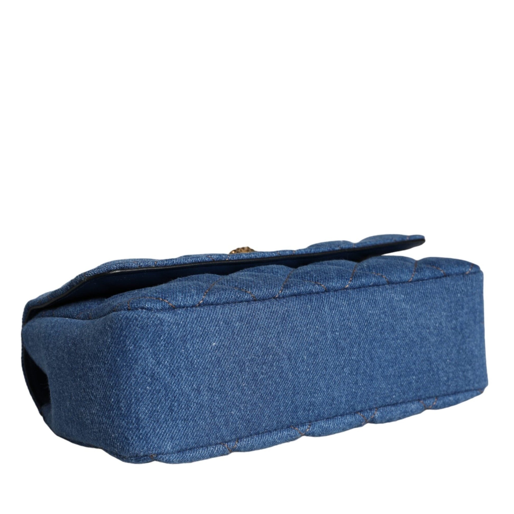 Versace Blue Quilted Denim Leather Crossbody Shoulder Bag Versace
