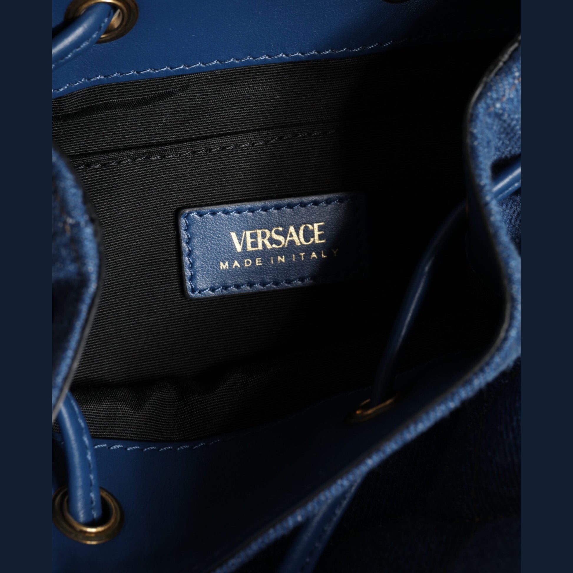 Versace Blue Quilted Denim Leather Crossbody Shoulder Bag Versace