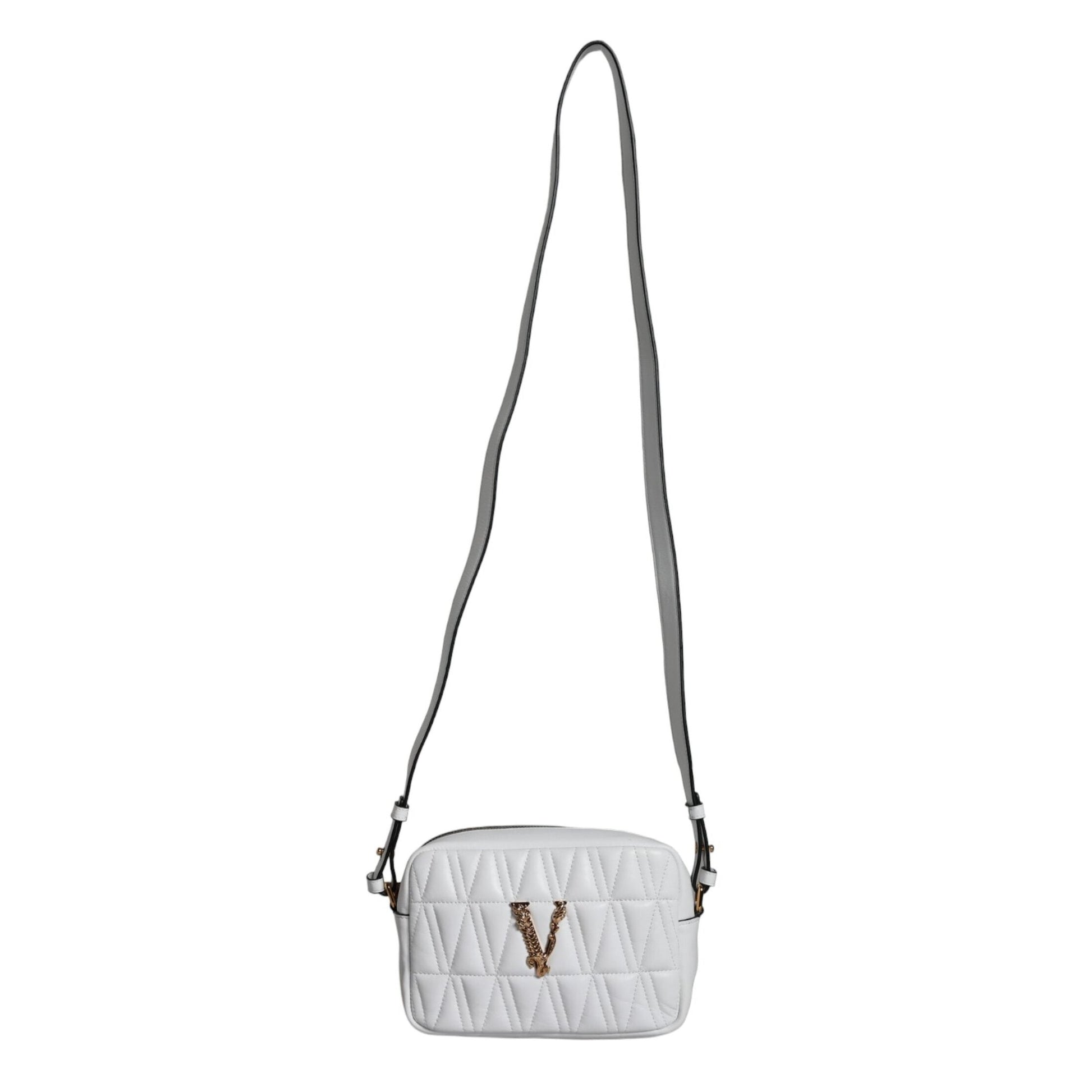 Versace White Quilted Nappa Leather Crossbody Shoulder Bag Versace