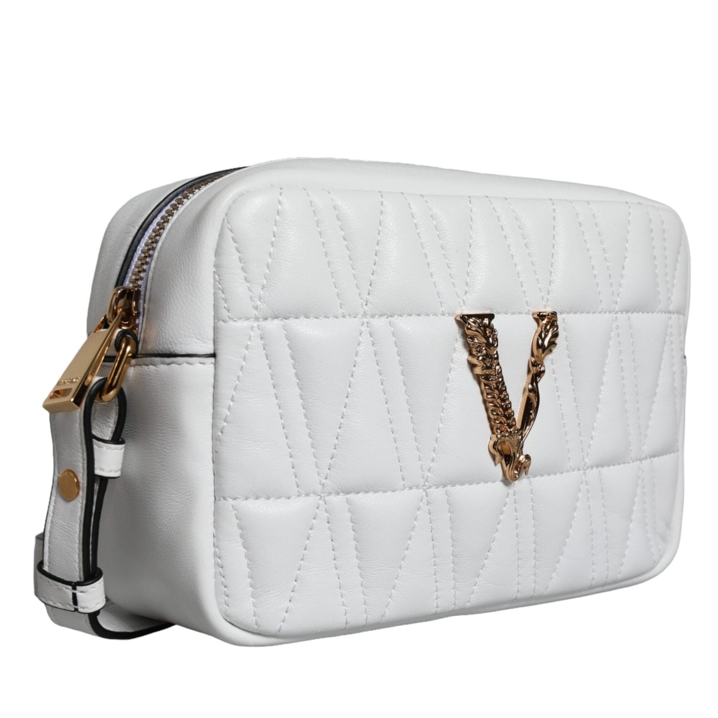 Versace White Quilted Nappa Leather Crossbody Shoulder Bag Versace