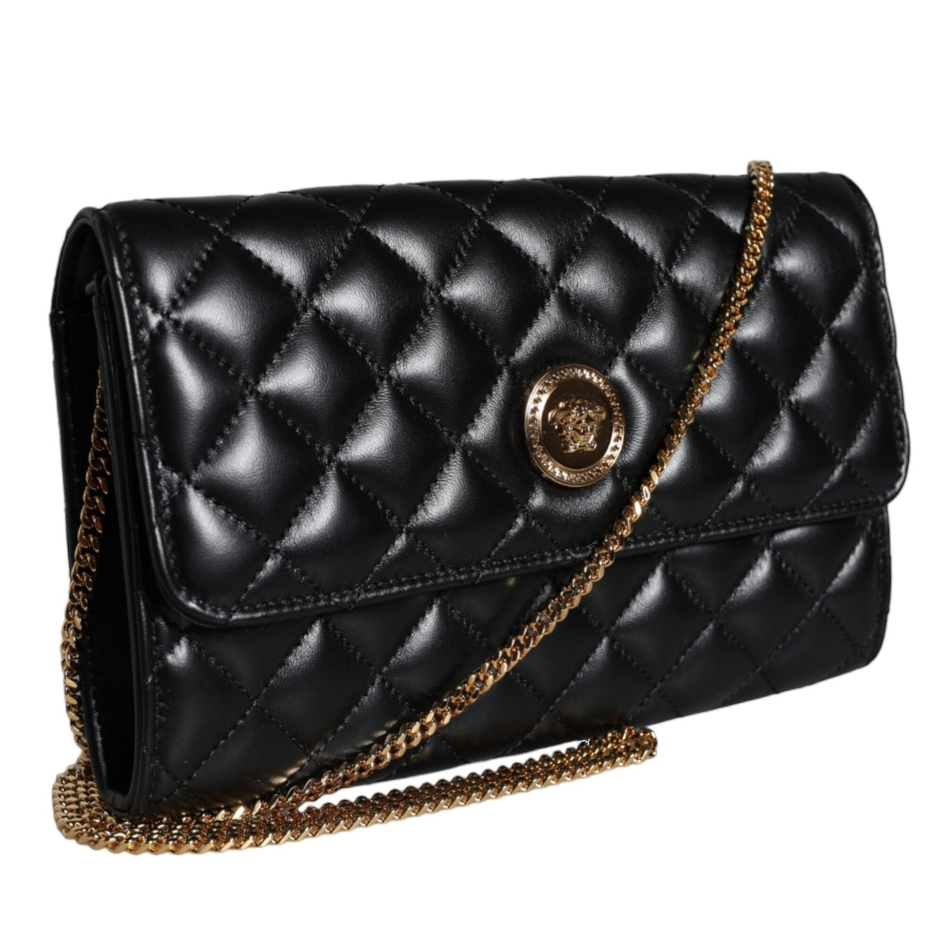 Versace Black Quilted Nappa Leather Crossbody Shoulder Bag Versace
