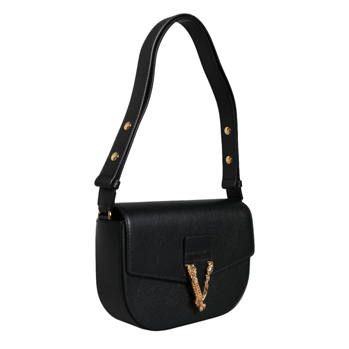 Versace Black Grainy Calf Leather Logo Crossbody Shoulder Bag