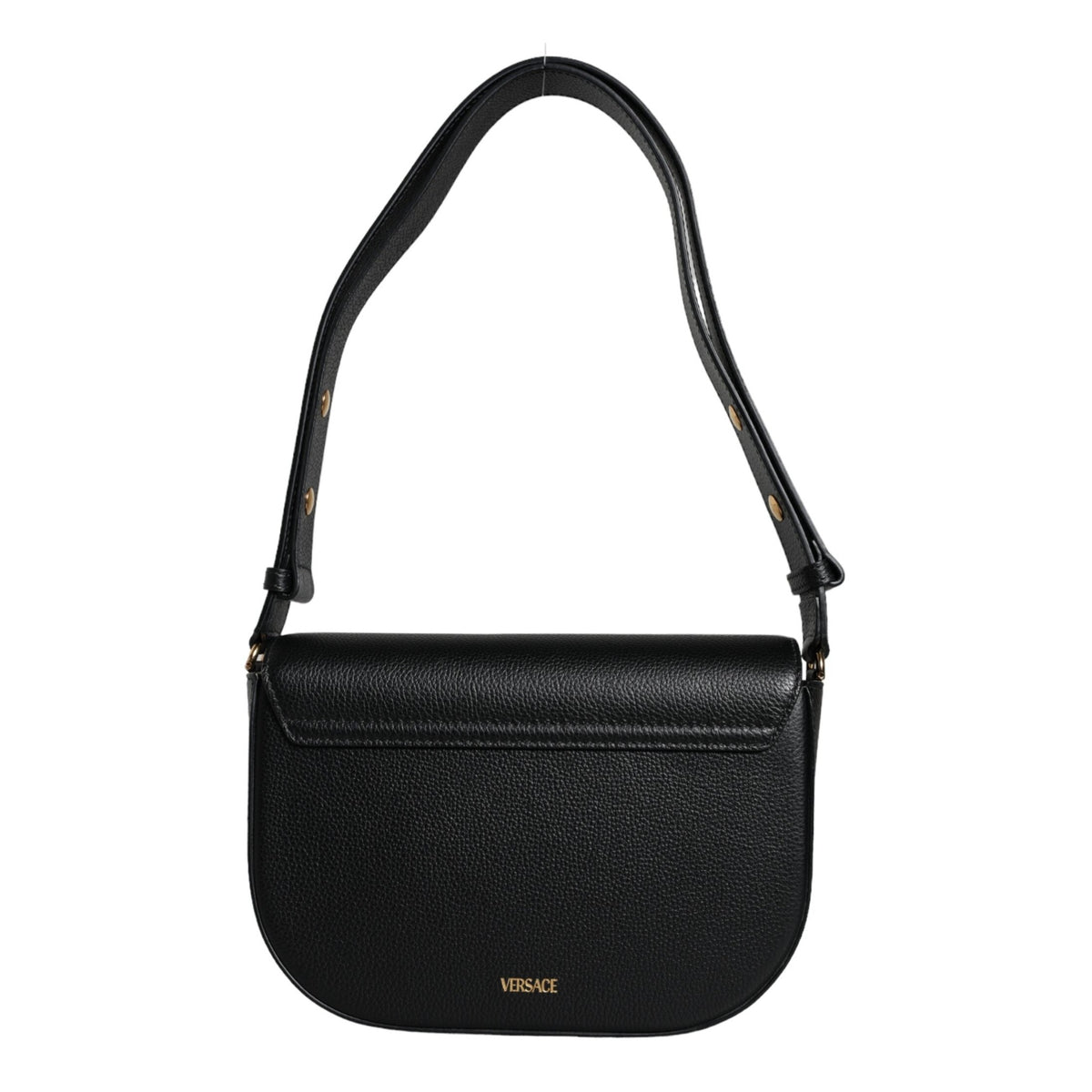 Versace Black Grainy Calf Leather Logo Crossbody Shoulder Bag