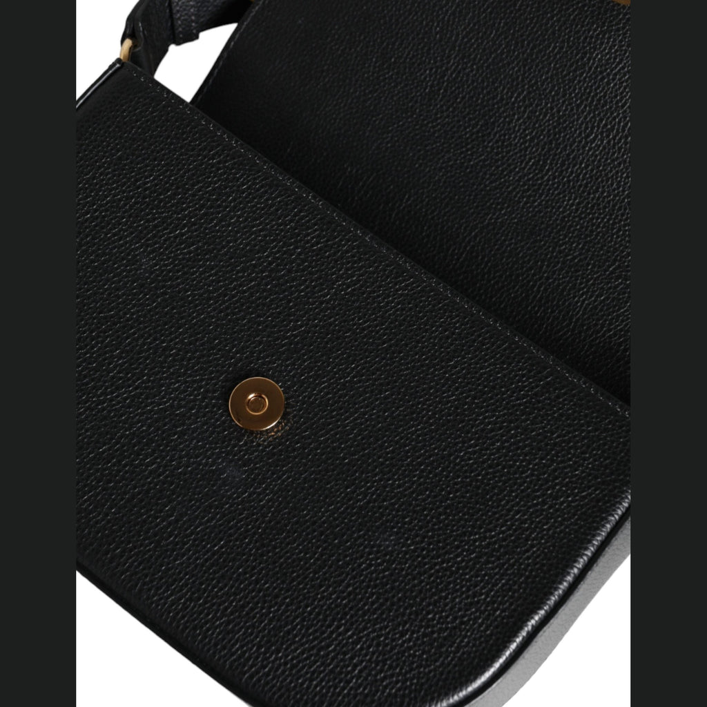 Versace Black Grainy Calf Leather Logo Crossbody Shoulder Bag